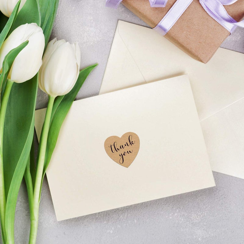 SBlabels Brown Kraft Heart Shape Thank You Stickers / 500 Heart Labels / 1 1/8" Thank You Envelope Seals - Image 4
